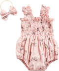 Newborn Baby Girl Bodysuit Sleeveless Halter Frill Romper One-piece Jumpsuit with Headband Summer Clothes Set