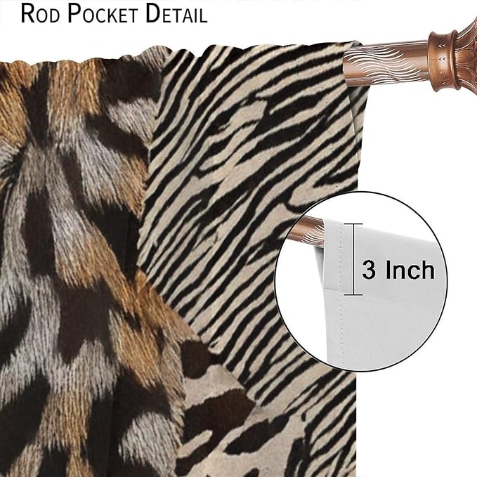 Leopard Print Curtains, Brown Wild Cheetah Zebra Animal Fur Farmhouse Window Curtains for Bedroom Kitchen Living Room 72" W X 63" L