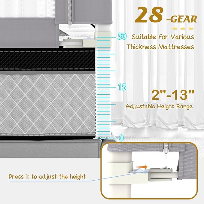Height Adjustable Bed Rail for Toddlers, Kids Safety Baby Bed Rail for Twin/Full/King/Queen Size Bed (3 Sides, 78 * 78 * 74 Inch)