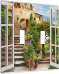 Mediterranean Greece Scene Flowers 2 Gang Light Switch Plate Decorative Double Toggle Wall Plate Italian Town from Another Window Receptacle Switchplate Decorate for Home Living Room Bedroom