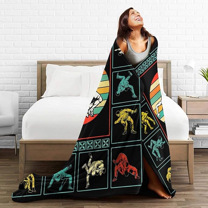 Wrestling Fleece Blanket Sports Wrestle Throw Blankets for Girls Boys Super Soft Warm Flannel Vintage Colorful Throws Gifts for Men Women Cozy Fuzzy Plush Stuffed Couch Bed Bedding Decor 80"x60"