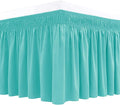 Biscaynebay Wrap Around Bed Skirts for King & Cal King Beds with Short Drop of 12", Aqua Adjustable Elastic Dust Ruffles Easy Fit Wrinkle Resistant Silky Luxurious Fabric Machine Washable