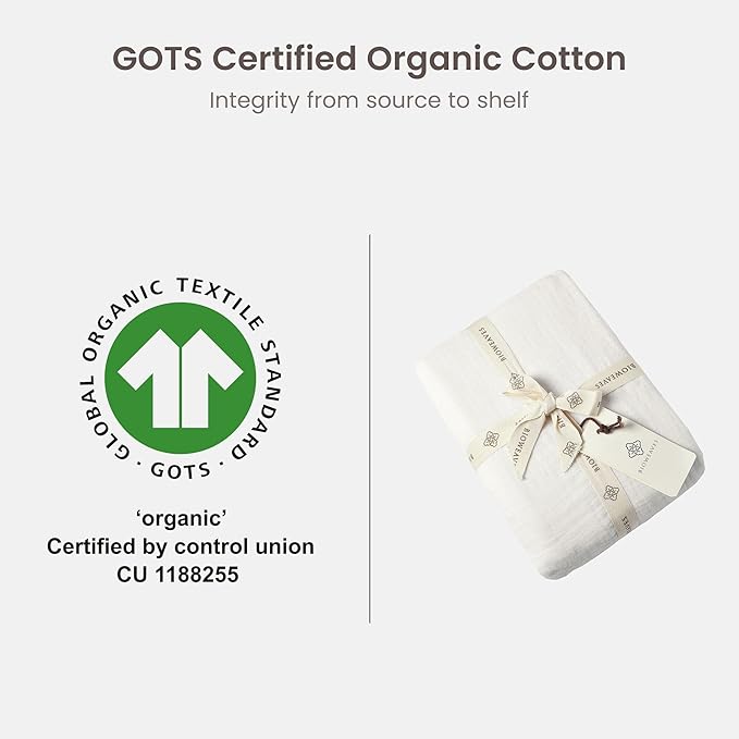 Bioweaves Organic Cotton Muslin Crib Sheet, GOTS Certified Fitted Crib Mattress Sheet, Extra Soft & Breathable for Toddler, Baby Boys & Girls, 52" x 28”, 8 Inch Pocket, White