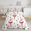Feelyou Christmas Comforter Set Cute Snowman Santa Claus Kids Decorations Bedding Set Boys Girls Bear Rabbit Comforter Christmas Bells Design White Quilt with 2 Pillowcases 3Pcs Bedding King