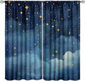 Night Sky Stars Curtain for Kids, Blue Starry Space Galaxy Pattern Window Treatments for Boys Girls Bedroom Toddlers Room Living Room 84" W X 84" L