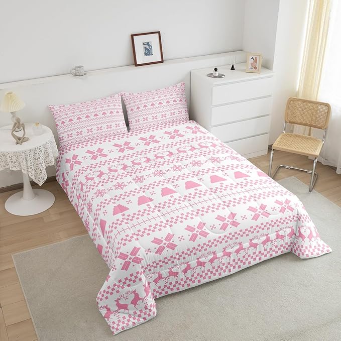 Feelyou Christmas Bedding Set for Kids Boys Girls Twin Size Xmas Deer Elk Decor Comforter Set Ultra Soft Winter Comforter Xmas Snowflake Duvet Quilt Bedroom Decor Christmas Decor Quilt
