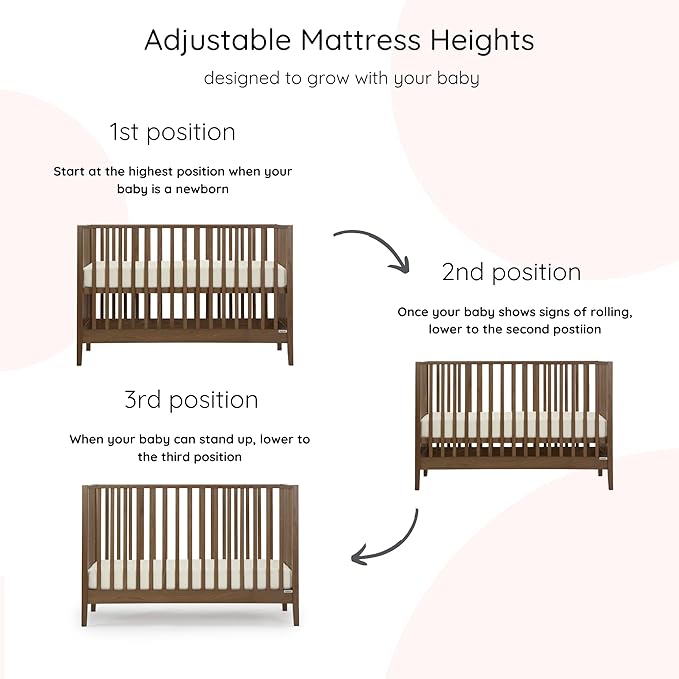 dadada LaLa 3 in 1 Convertible Crib - Converts into Toddler Bed & Daybed - Made in Italy - 3 Adjustable Mattress Heights - Solid Beech Wood (Walnut)