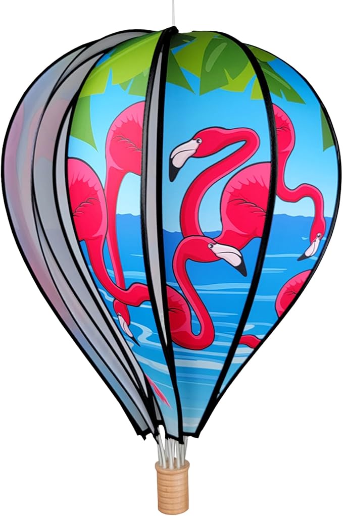 Hot Air Balloon Hanging Garden Spinner 22" - Vibrant Flamingo Design, Weather-Resistant Outdoor Decor, Durable & Lightweight for Patios, Yards, and Gardens - Eye-Catching Wind Spinner