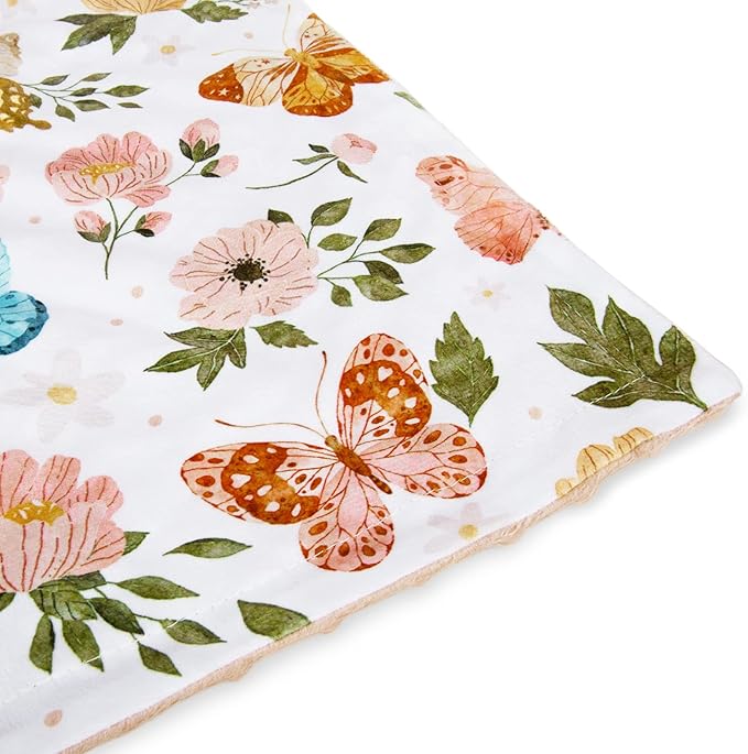 HOMRITAR Floral Baby Blanket for Girls Soft Comfy Minky Toddler Blanket with Double Layer Dotted Backing, Beauty Butterfly Printed Bed Blankets for Nursery Crib Decor 30 x 40 Inch (75 x 100 cm)