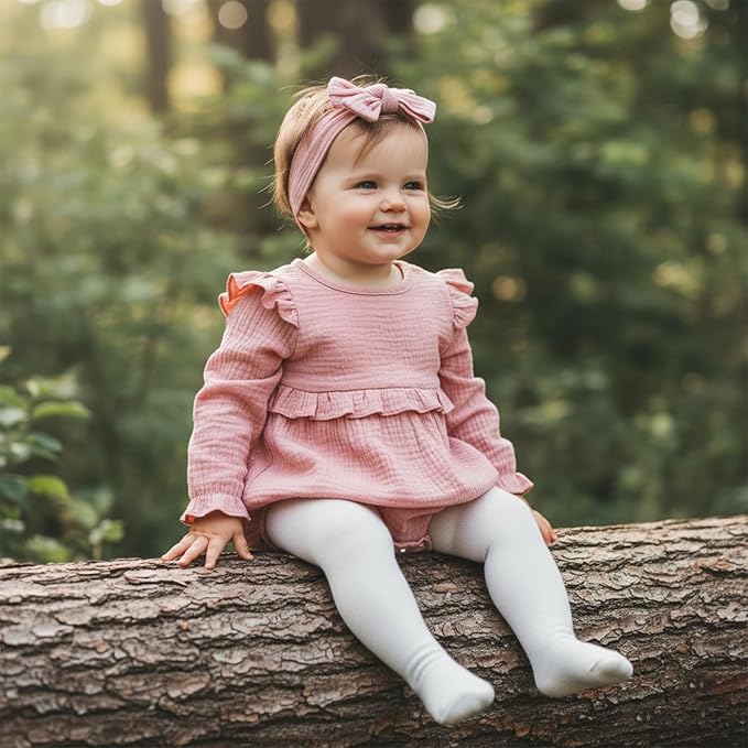 Newborn Infant Baby Girl Clothes Cotton Linen Long Sleeve Smocked Bubble Romper Ruffle Bodysuit Jumpsuit Fall Outfit