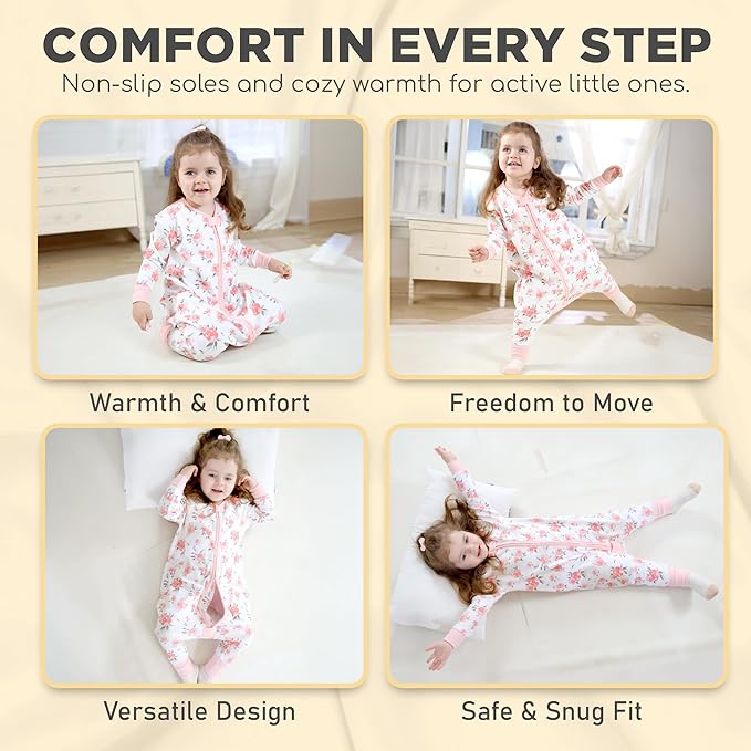 Mama Cheetah Toddler Sleep Sack with Feet, Long Sleeve 0.5 TOG Organic Cotton Baby Sleeping Bag with Legs, Wearable Blanket for Walkers w/ 2-Way Zipper, Toddler Blanket for Girls & Boys 4-5T