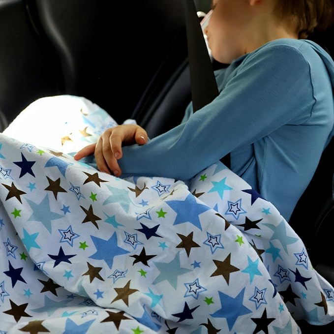 Kids Throw Blanket – Soft Cotton Toddler Blanket with Blue & Gray Stars Pattern, Breathable Lightweight Bed Throw with Stitched Edges, 40 x 60 in (101.6 x 152.4 cm)