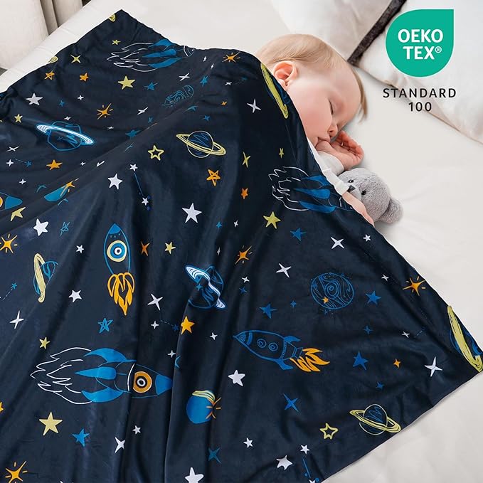 david's kids Micro Fleece Minky Baby Blanket for Boys with Double Layer and Soothing Raised Dots, Breathable and Soft Lightweight Receiving Blanket for Newborns, 50x60 Inches, Space