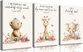 3Pcs Nursery Animal Bible Verse Canvas Wall Art Cute Bear Elephant Giraffe Wall Decor Pictures Christian Baby Nursery Posters Prints for Kids Boys Girls Room Home Decoration 12x16in