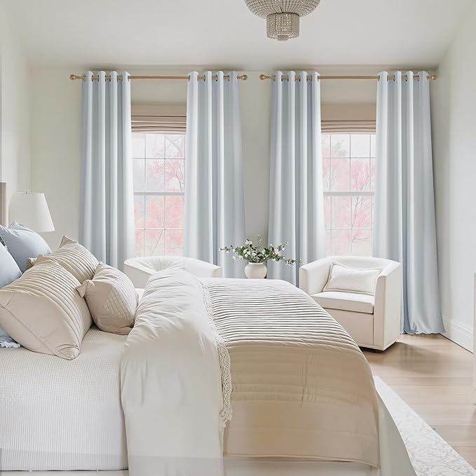 NICETOWN Blackout Curtains Panels for Bedroom, 2 Panels, 52 x 96 Inch, Greyish White, 3 Pass Microfiber Noise Reducing Thermal Insulated Solid Ring Top Blackout Window Drapes
