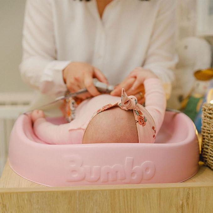 Bumbo 2 Pack Baby Changing Pads for Dresser or Table Top, Portable & Wipeable Non Slip Soft Contoured Diaper Change Station with Harness, Cradle Pink