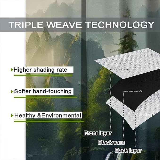 Landscape Theme Waterfall Blackout Curtains, Waterfall Mountains Jungle Printed Natural Scenery Window Drapes, for Bedroom Living Room 42" W X 54" L