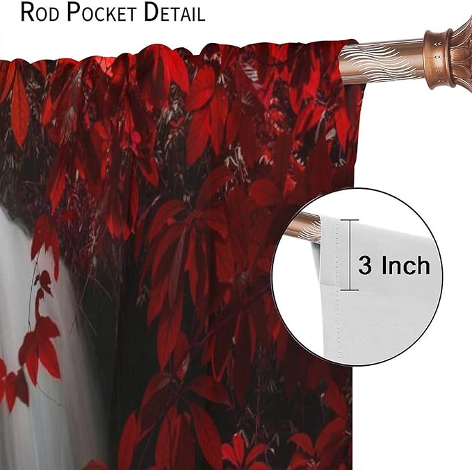 Red Forest Waterfall Blackout Windows Curtains, Waterfall Red Forest Black and Red Natural Landscape Print Window, for Living Room Bedroom 42x63in 2 Panels
