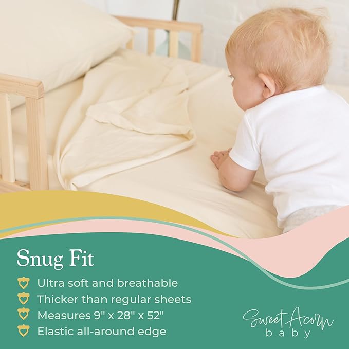 3 Piece Toddler Bedding Sets - Organic Cotton Jersey Knit - Fits Convertible Cribs and Mattresses - 9" x 28" x 52" - Salt White