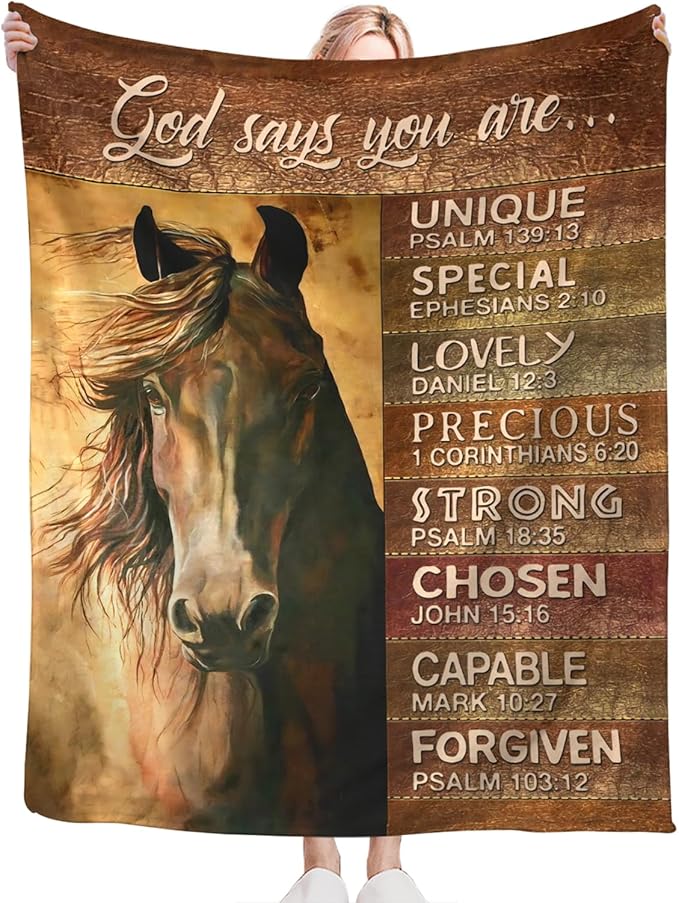 Tijuboni Christian Horse Throw Blanket Horse Gifts for Girls Boys Women Men Kids Adults Soft Flannel Fleece Blanket for Couch Sofa Bed Home Decor 40"x50"