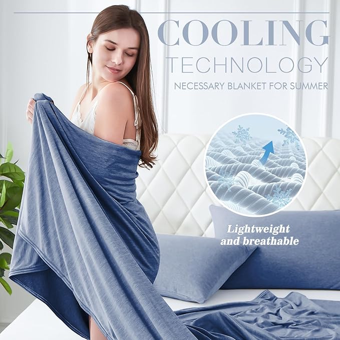 LUXEAR Cooling Blanket for Hot Sleepers Night Sweats Queen Size Cool Summer Blanket 79 X 86in Japanese Q-Max>0.5 Arc-Chill Cooling Fiber Keep Adults/Children Cool Soft Breathable All-Season-Blue