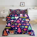 Merry Christmas Kids Comforter Set Full Size,Cartoon Santa Claus Snowman Bedding Set,Boys Girls Adults Room Decor,Pines Deer Cute Xmas Down Comforter,Colorful Romantic Duvet Insert,2 Pillowcases