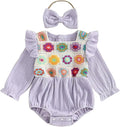 Gaono Newborn Baby Girl Smocked Bubble Romper Cute Boho Summer Clothes Ruffle Sleeveless Crochet Flower Vintage Bodysuit