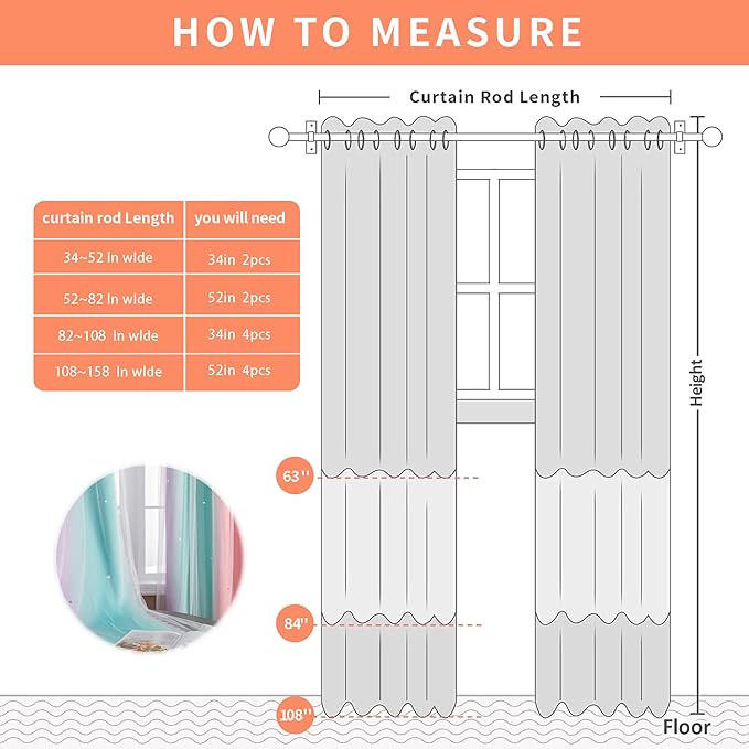 XiDi Girls Blackout Curtains 96 Inches Long for Bedroom, Room Darkening Grommet Window Ombre Curtains 2 Panel Sets, Kids Unicorn Princess Theme Decor Colorful Rainbow Design Pink/Purple/Green 34x96