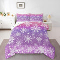 Feelyou Christmas Comforter Set All Season Pink Purple Bedding Set with 2 Pillow Cases Winter Snowflake Microfiber Kids Queen Bedclothes New Year Holiday Bedroom Decor Duvet Quilt Soft Lightweight