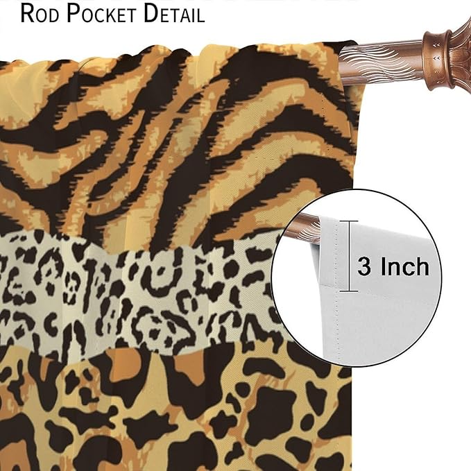 Leopard Print Blackout Curtains, Wild Animals Print African Tropical Skins Window Treatments for Bedroom Living Room 42" W X 63" L