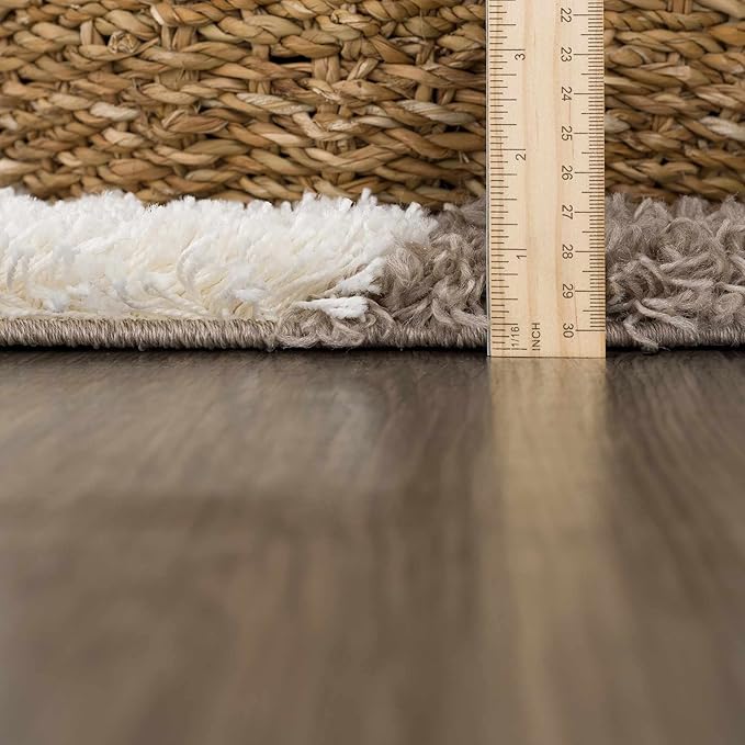 Hauteloom Atira Contemporary Checkered Fluffy Shag Area Rug - Modern Geometric Carpet Tiles for Living Room, Kids Room, Nursery - Plush Pile - Cream, Brown - 18" Sample