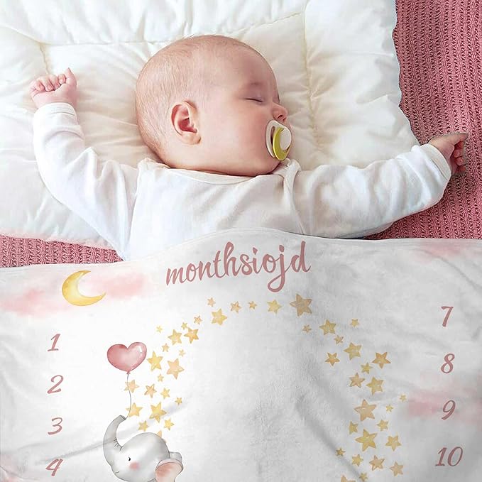 OLIVE OLIVIA Personalized Monthly Baby Milestone Blanket, Baby Months Blanket, Perfect Custom Newborn Gifts,50"x60"