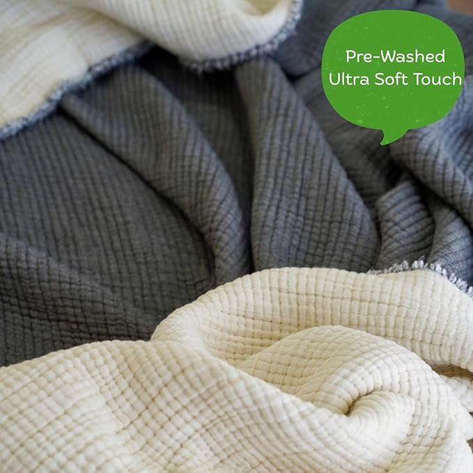 Christmas Muslin Comforter – Cotton Muslin Blanket with Soft Fiber Filling, Breathable & Cozy Muslin Throw Blanket, Reversible Holiday Quilt (Charcoal Gray, Queen (U.S. Standard))