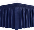 Biscaynebay Wrap Around Bed Skirts for Twin & Twin XL Beds Short Drop of 12", Navy Adjustable Elastic Dust Ruffles Easy Fit Wrinkle Resistant Silky Luxurious Fabric Machine Washable