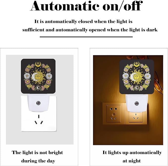 Sun and Moon Flowers Night Light,Plug-in Nightlights Auto Sensor Night Lamp Dusk-to-Dawn Lamp Home Decor for Nursery Children Girls Boys