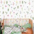 Flower Floral Wall Decal Small Colorful Flower Wall Stickers Flowers Leaves Decals Wildflower Floral Leaf Sticker Cute Flower Leaf Decal for Nursery Girls Room Bedroom Decor