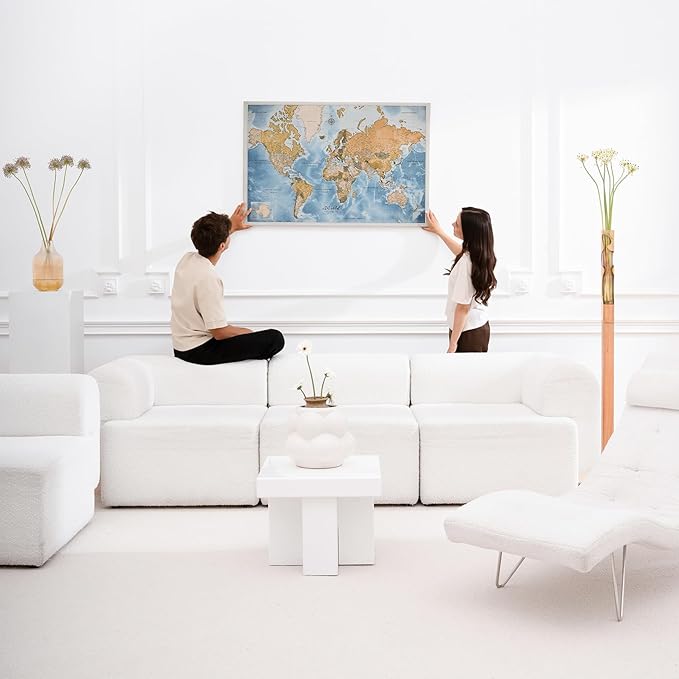Canvas World Map with Cork Pin Board - English Lettering - Decorative Wall Decoration for All Rooms - Canvas Pictures with World Map Motif (120x80 cm, Pattern 15)