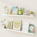 Fun Memories Picture Ledge Shelf, Pine Wood Floating Shelves Set of 2, 48 inch Nursery Book Shelves, Photo Ledge Book Shelves Wall Mounted for Living Room Kids' Room Bedroom - White