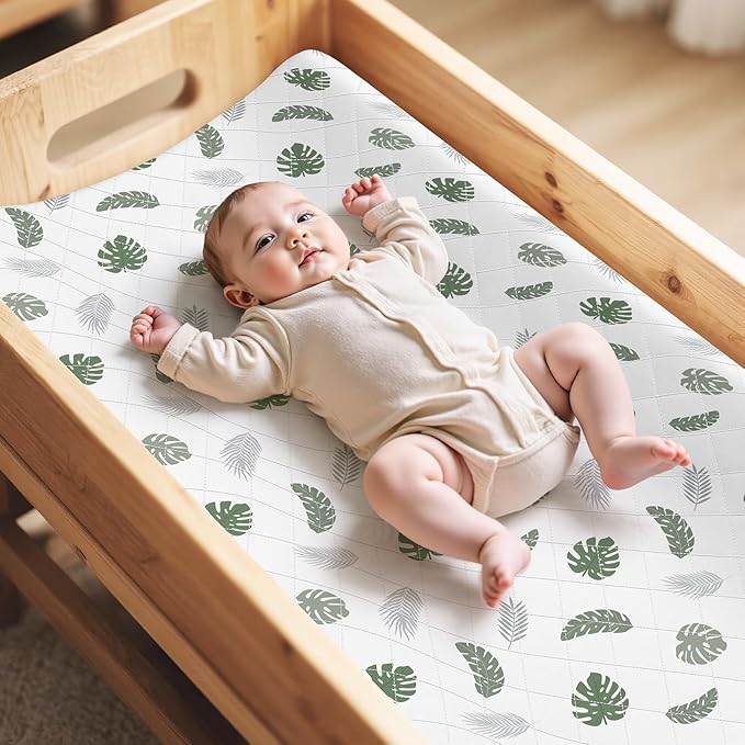 FIOBEE Changing Pad Cover Waterproof 2 Pack Quilted Diaper Change Table Sheets Breathable & Ultra Soft for Newborn Baby Boys Girls Fitted Changer Pads 32"x 16", Green