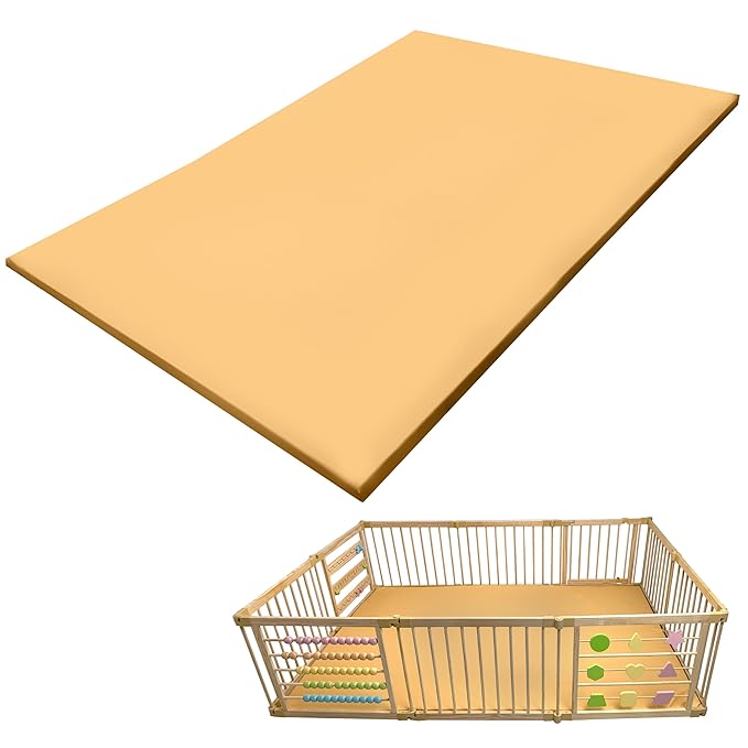 Zety Compatible Baby Play Mat - PU Leather Baby Playpen Mat - Waterproof Play Mats for Floor - 1.5" Thick High Density Foam Play Mat (Colored, 8-Panel) (Beige, 10-Panel)