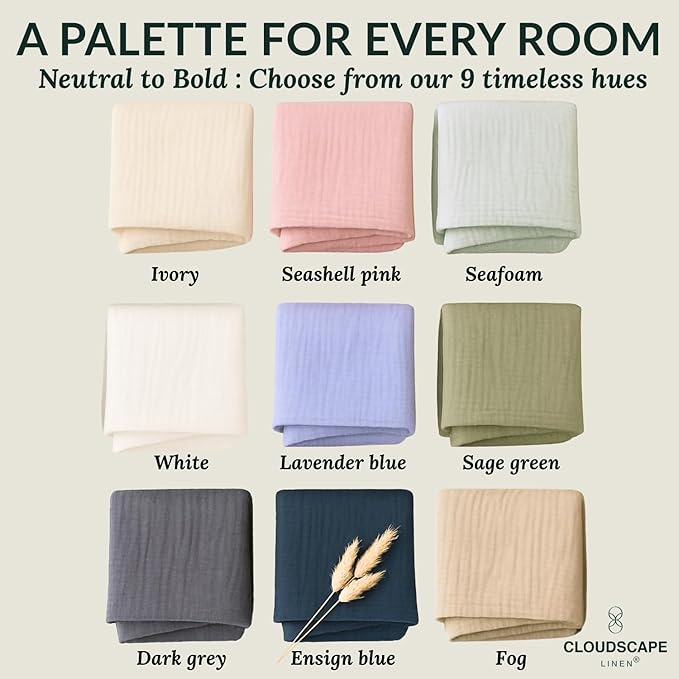 Cloud Scape Linen Oversized 4 Layer Muslin Blanket Queen Size - 100% Cotton, Lightweight & Breathable All Season Gauze, Pre-Washed, fits Full Bed, 92x92, Seafoam Grey