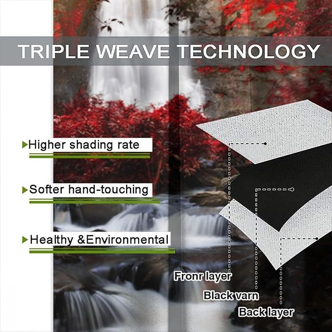 Nature Waterfall Blackout Curtains, Autumn Waterfall Romantic Forest Landscape Print Rod Pocket Window Drapes, for Bedroom Living Room 42" W X 54" L
