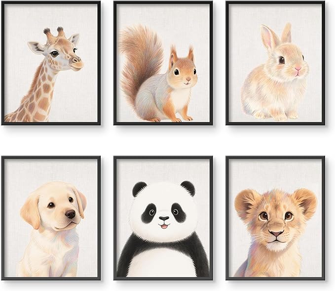 VOLIX Set of 6 Wall Art Unframed Jungle Animal Wall Hanging Decor for Kids Room, Nursery, Safari Themed Birthday Party, 8" x 10"