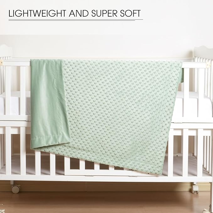 david's kids Micro Fleece Minky Baby Blanket for Girls with Double Layer and Soothing Raised Dots, Breathable and Soft Lightweight Receiving Blanket for Newborns 30x40 Inches, Sage Green