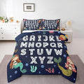 Feelyou Alphabet Kids ABC Learning Bedding Set Soft for Boys Girls, Cute Mermaid Comforter Set Twin Size Educational Nursery Art Duvet Quilt Microfiber Sealife Bedroom Decor 2 Pcs with 1 Pillow Cases