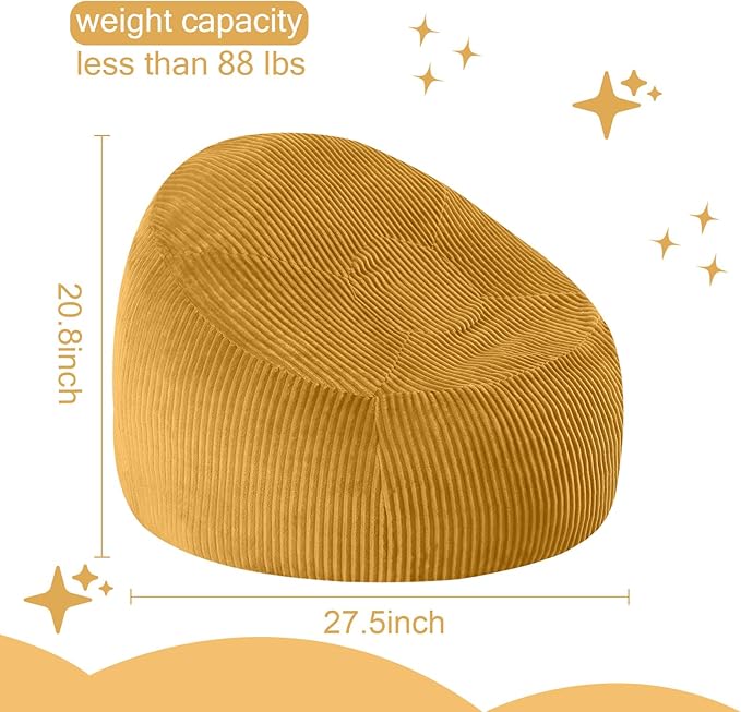 COMAX Bean Bag Chairs for Kids, Toddler BeanBag Sofa with Filler Bean Couch Stuffed for Boys and Girls, Lazy Floor Chair for Playroom, Nursery Room, Yellow