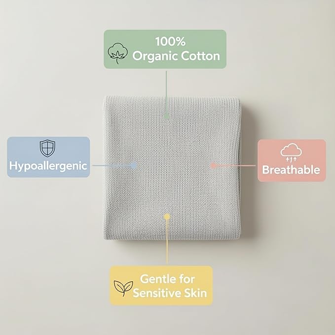 Personalized Baby Blanket - 100% GOTS Certified Organic Cotton - Custom Baby Blanket for Boys and Girls - Embroidered Swaddle, 40x30, Baby Name Blankets (Harbor Mist)