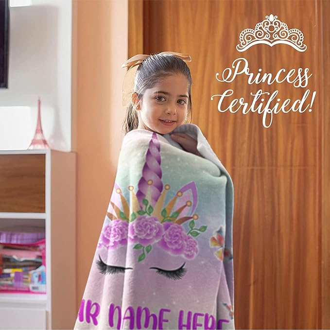 Personalized Unicorn Blanket for Girls | Kids Unicorn | Custom Plush Fuzzy Unicorns for Toddler | Customized Little Girl Throw Blankets | Girl Birthday (Sherpa – 60x80)