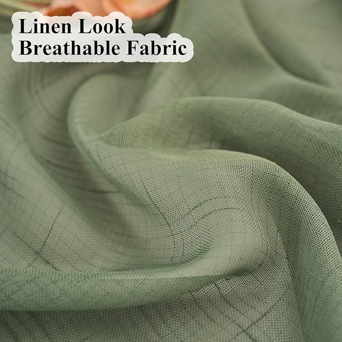 Sage Green Pinch Pleated Sheer Curtains 96 Inches Long 2 Panels, 50 Inches Width, Rustic Linen Look Light Filtering Drapes Decor, Thin Textured Transparent Window Curtain Panels