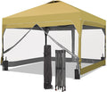 GDY 12x12FT Pop Up Canopy Tent with One Push Setup, Easy Setup Gazebo with 4 PVC Transparent Sidewalls for Events, Parties, Camping, Khaki